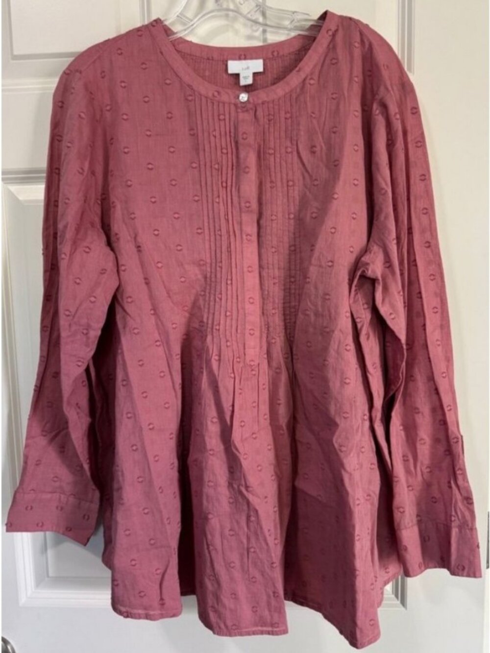 J. Jill Clip-Dot Popover Tunic Top Textured Long Sleeve Boho Dusty Pink Womens L